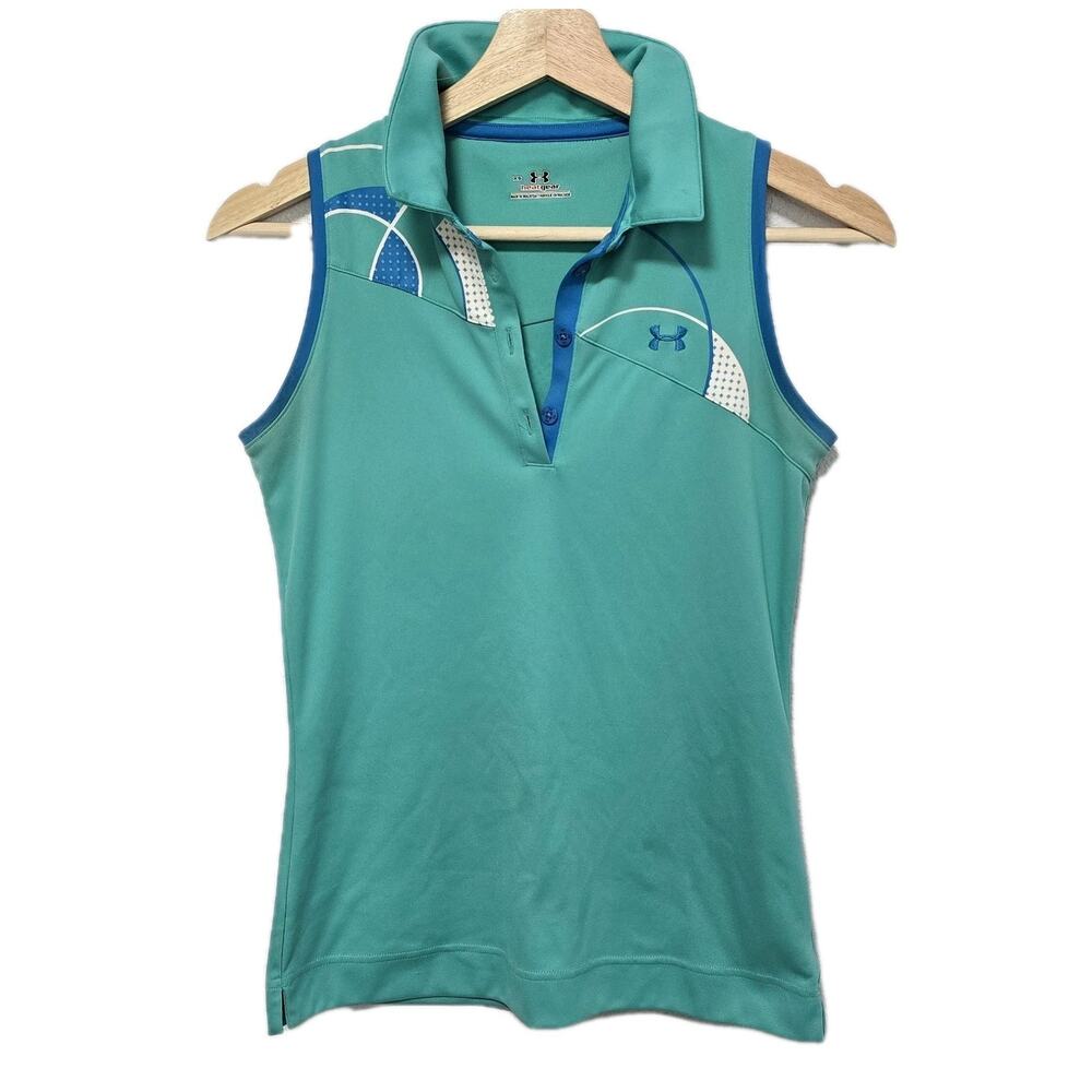 Under Armour Green Blue Collared Sleeveless Golf Tennis Shirt XS‎ Tank